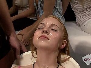 18yo Veronika respecting 50 guys in the matter of bukkake gangbang Fastening 2